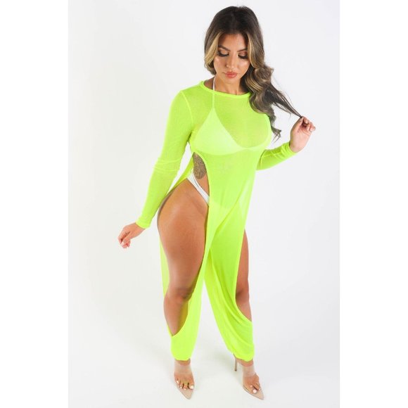 Women's Sexy Mesh Cover Up Jumpsuit Summer Bodycon Beachwear Suits Long Sleeve - Picture 6 of 11